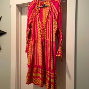 maeve x anthro • dominique tunic dress in pink combo xl pockets!